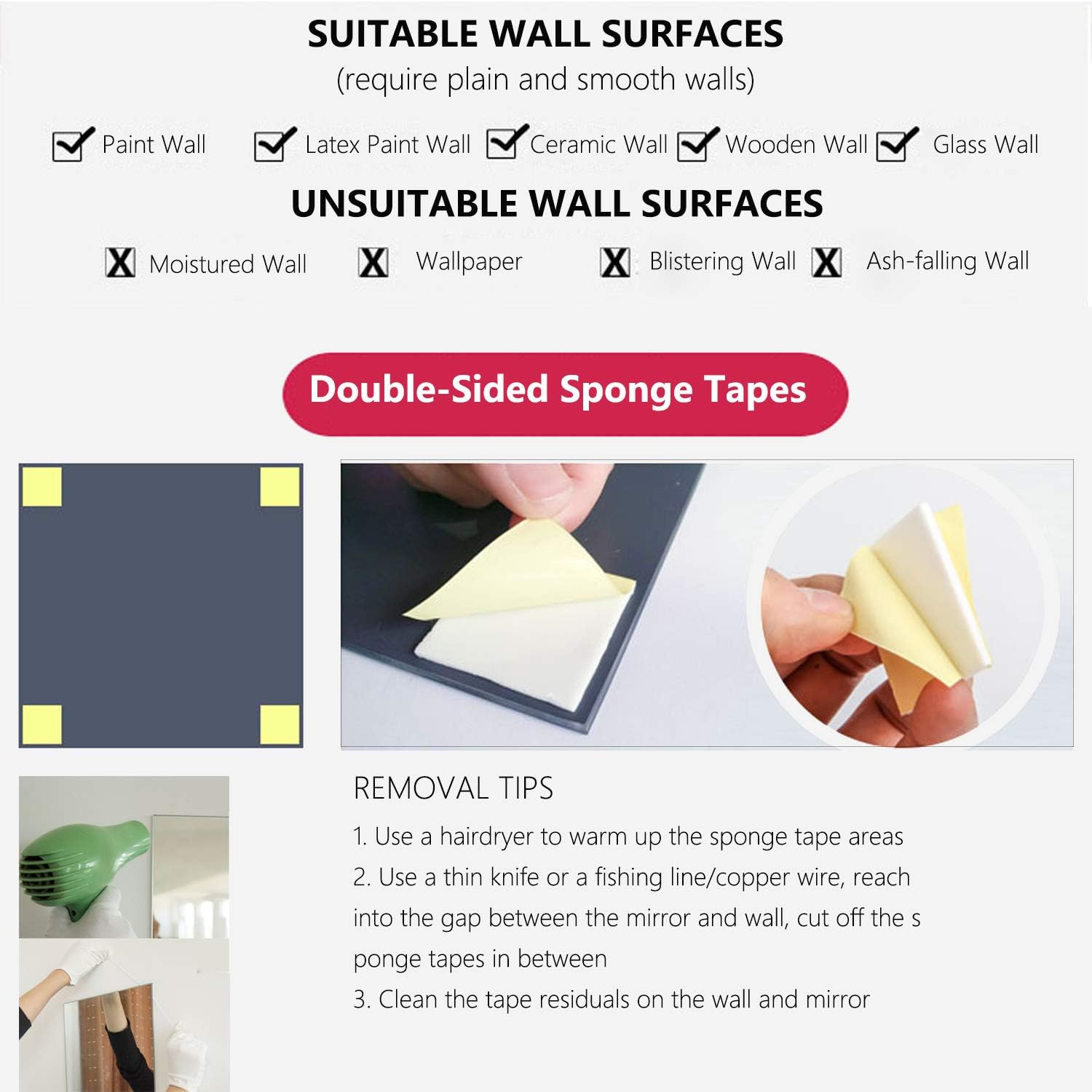 Beauty4U Full Length Tall Gym Mirror Tiles - 12 Inch x 4Pcs Frameless Wall Mirror Set HD Vanity Make Up Mirror for Wall Décor: Furniture & Decor