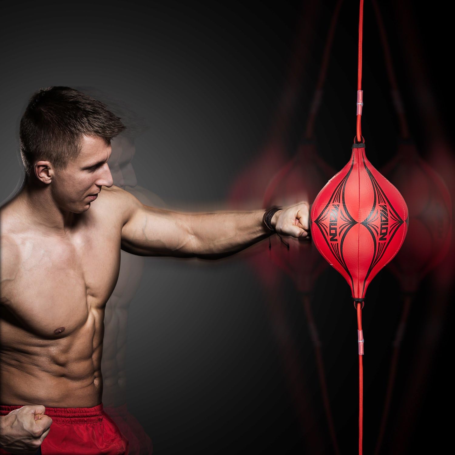 KUYOU Double End Ball with Pump Boxing Ball Speed Training Ball Leather Speed Bag Punching Dodge MMA with Ring Locking for Training Gym Exercise Agility (Red) : Sports & Outdoors
