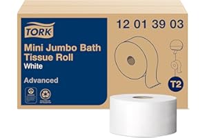 Tork Mini Jumbo Toilet Paper Roll White T2, Advanced, 1-Ply, 12 x 1200', 12013903