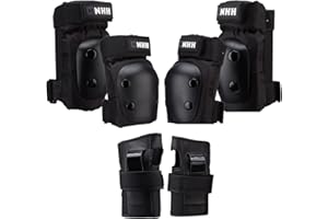 NHH Adult & Kids Knee Pads Elbow Pads Wrist Guards for Kids Youth Adultds Men and Women 6 in 1 Protective Gear Set for Skateboarding, Roller Skating and Multi-Sports (Polar Night Black, Medium)