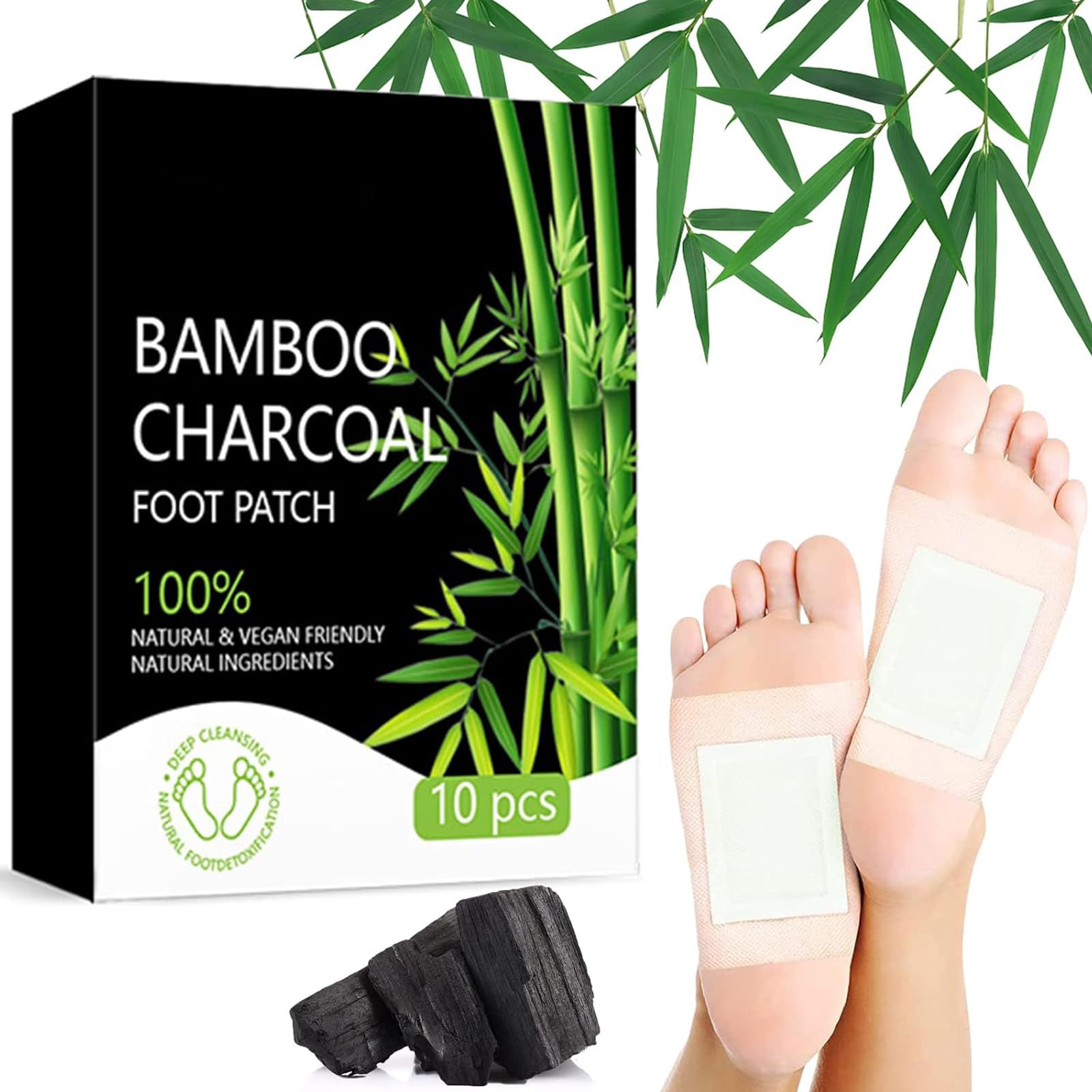 Ledeak Detox Foot Patches, 10pcs Natural Bamboo Vinegar Ginger Powder Deep Cleansing Foot Pads for Stress Relief, Deep Sleep, Toxin Removal, Blood Circulation