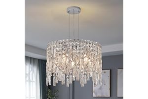Poemoon Chandelier Over Table 5-Lights Crystal Elegant Lighting Modern Round Light Fixture for Dining Room Kitchen Island Bedroom Entryway,Chrome 17.7in