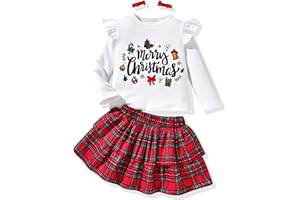 HIHA Toddler Girl Thanksgiving Christmas Outfit Holiday Clothes Long Sleeve Shirts Skirt Set 3PCS Clothing