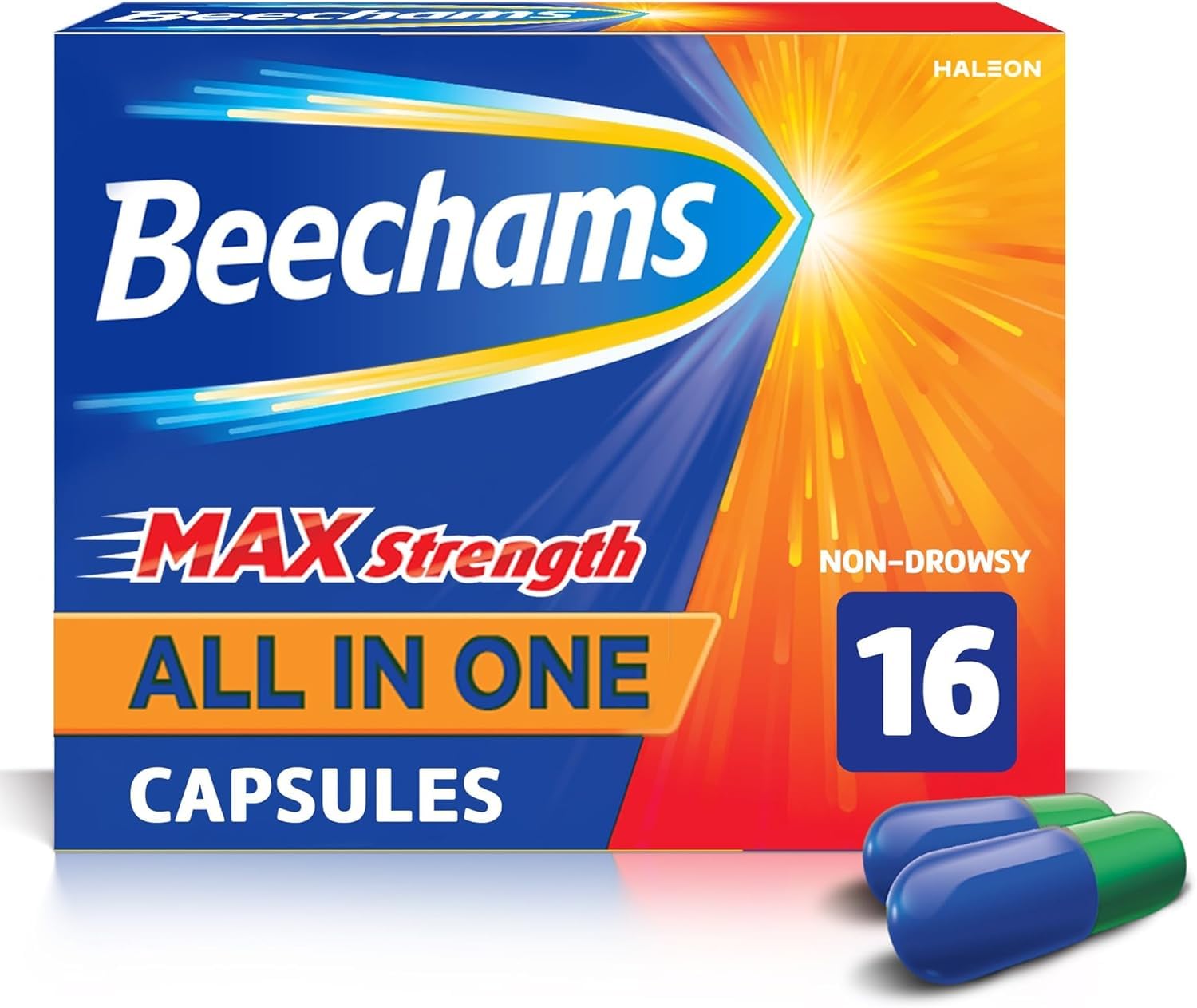 Beechams Max Strength All in One Capsules, Cold & Flu Relief medicine for adults, with Paracetamol, 16s