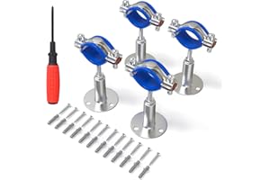 TAISHER 4PCS 304 Stainless Steel Wall Mount Ceiling Mount Adjustable Pipe Supports，Adjustable Pipe Strap Bracket，Suitable for 3/4 inch diameter tubes (25-28mm) with Screws，Adjustable Height 50-100mm