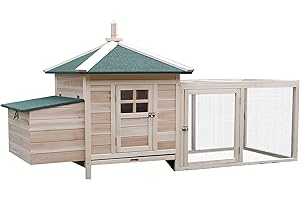 PawHut 77" Wooden Chicken Coop with Nesting Box, Cute Outdoor Hen House with Removable Tray, Ramp Run, for Garden Backyard, Natural