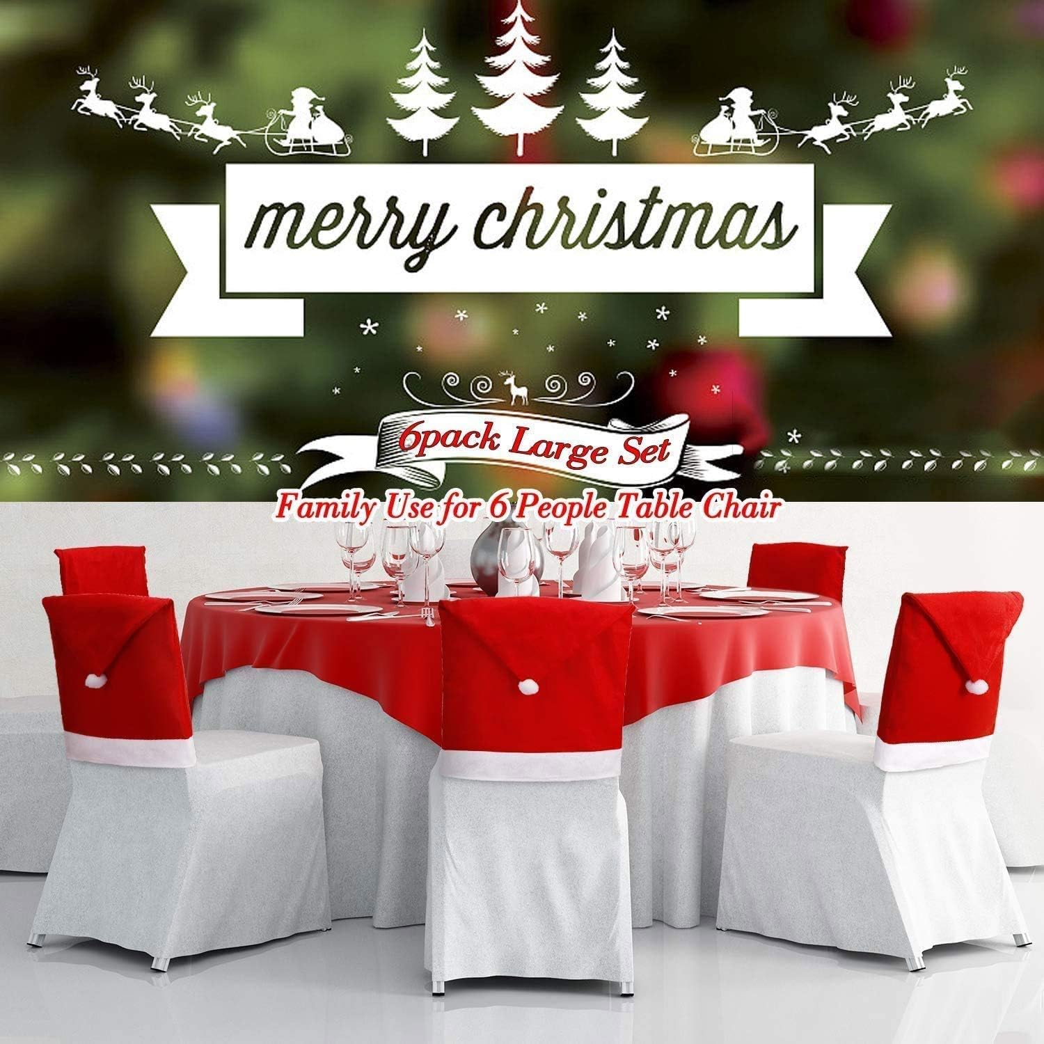 6 PACK Christmas Chair Covers Christmas Decoration Santa Hat Chair Back Covers Xams Chair Covers Caps Slipcovers Set for Christmas Festive Home Dinner Christmas Table Decoration Kitchen Party Decor: Home & Kitchen