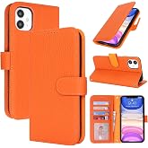Zouzt Leather Wallet Case for iPhone 11 (6.1"), 4 Card Slot, Orange | Genuine Leather, Card Holder, Shockproof TPU Shell, Magnetic Closure, Protective Flip Folio Phone Cover, For Women Men