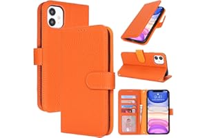Zouzt Case for iPhone 11 6.1" Genuine Leather Wallet Case with 4 Card Slot, RFID Blocking Card Holder Magnetic Flip Folio Kickstand Shockproof Phone Cover Women Men for iPhone 11 - Orange