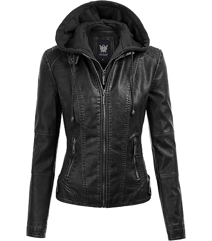 Springrain Women's Faux Leather Jacket Moto Biker Coat with