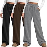 Huukeay 3 Pack Women's Wide Leg Sweatpants High Waisted Baggy Pants Casual Lounge Drawstring Athletic Joggers with Pockets