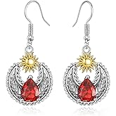 Sun Moon Earrings 925 Sterling Silver Vintage Oxidized Leverback Dangle Drop Earrings with 8 * 6mm CZ Birthday Jewelry Gifts for Women Her