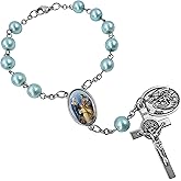 TALISMAN4U Saint Benedict One Decade Rosary for Car Rearview Mirror Holy Family Medal 8mm Glass Prayer Beads Catholic Evil Protection Auto Rosary Bracelet for Women Men