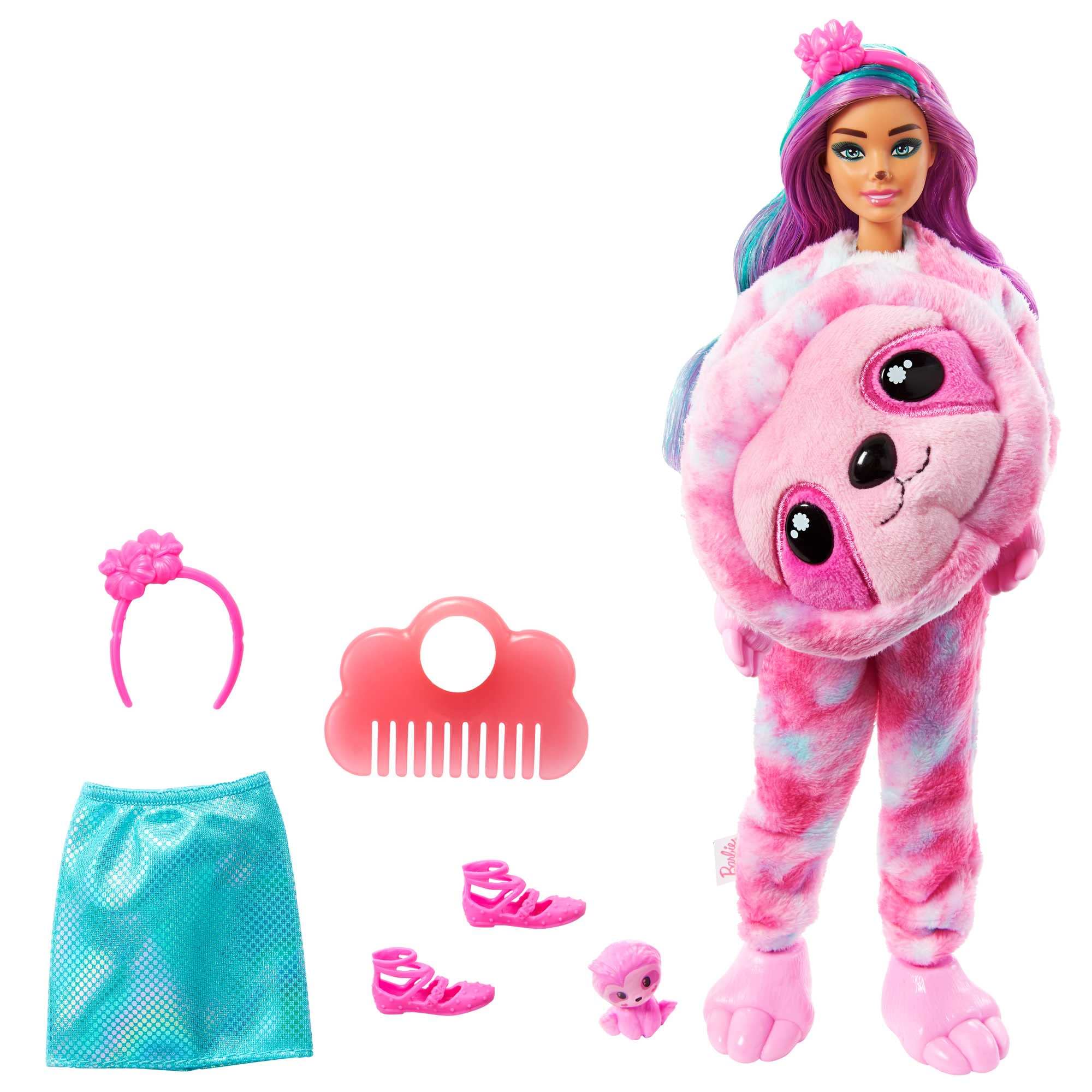 Barbie Cutie Reveal Fantasy Series Doll with Sloth Plush Costume & 10 Surprises Including Mini Pet & Color Change, Gift for Kids 3 Years & Older