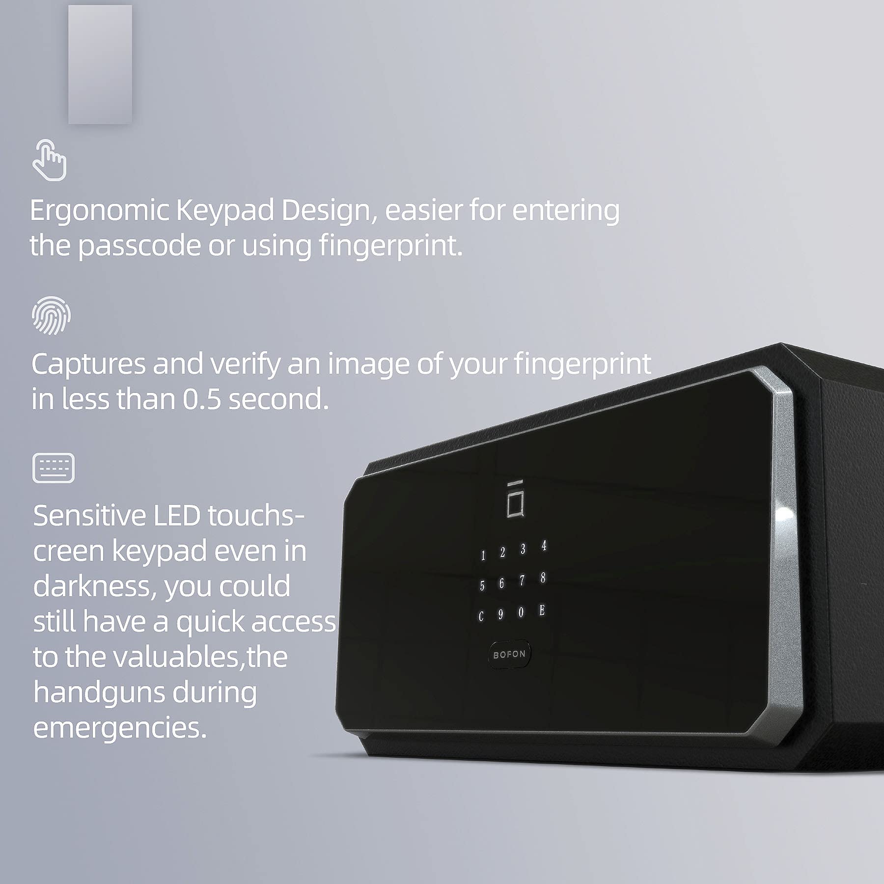 BOFON Y-Series Fingerprint Smart Safe Box – 1.45 Cu.ft. Security Safe With Key Backup For Home Use