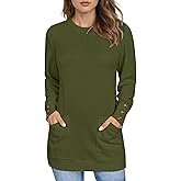 LOMON Long Sleeve Womens Tunic Tops to Wear with Leggings Loose Fit Crew Neck T Shirts with Pockets