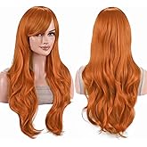 IMISSU 28 Inch/70cm Long Hair Water Wavy Wigs with Bangs Cosplay Costume Wig (Orange)