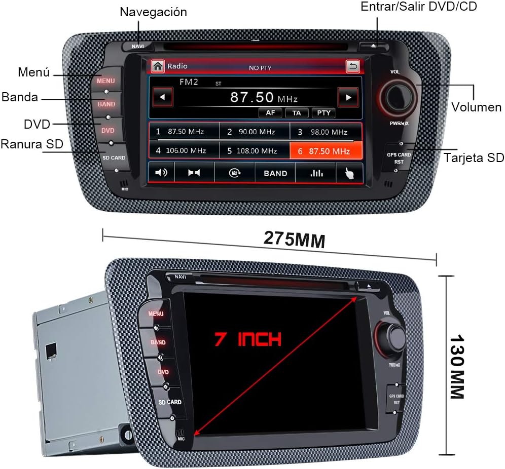 AWESAFE Radio Coche 7 Pulgadas con Pantalla Táctil 2 DIN para VW Seat Ibiza 2009–2013, Autoradio con Bluetooth/GPS/FM/RDS/CD DVD/USB/SD, Apoyo Mandos Volante, Mirrorlink y Aparcamiento: Amazon.es: Electrónica