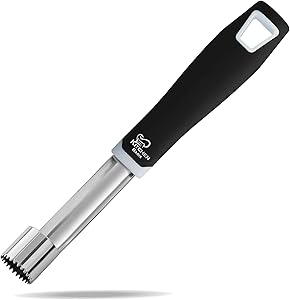K Basix Apple Corer - Stainless Steel - Commercial Grade Metal with Soft Rubber Handle - Free E-book - Premier Kitchen Utensil for Coring - Best Tool for Pear & Other Fruits - Core Remover