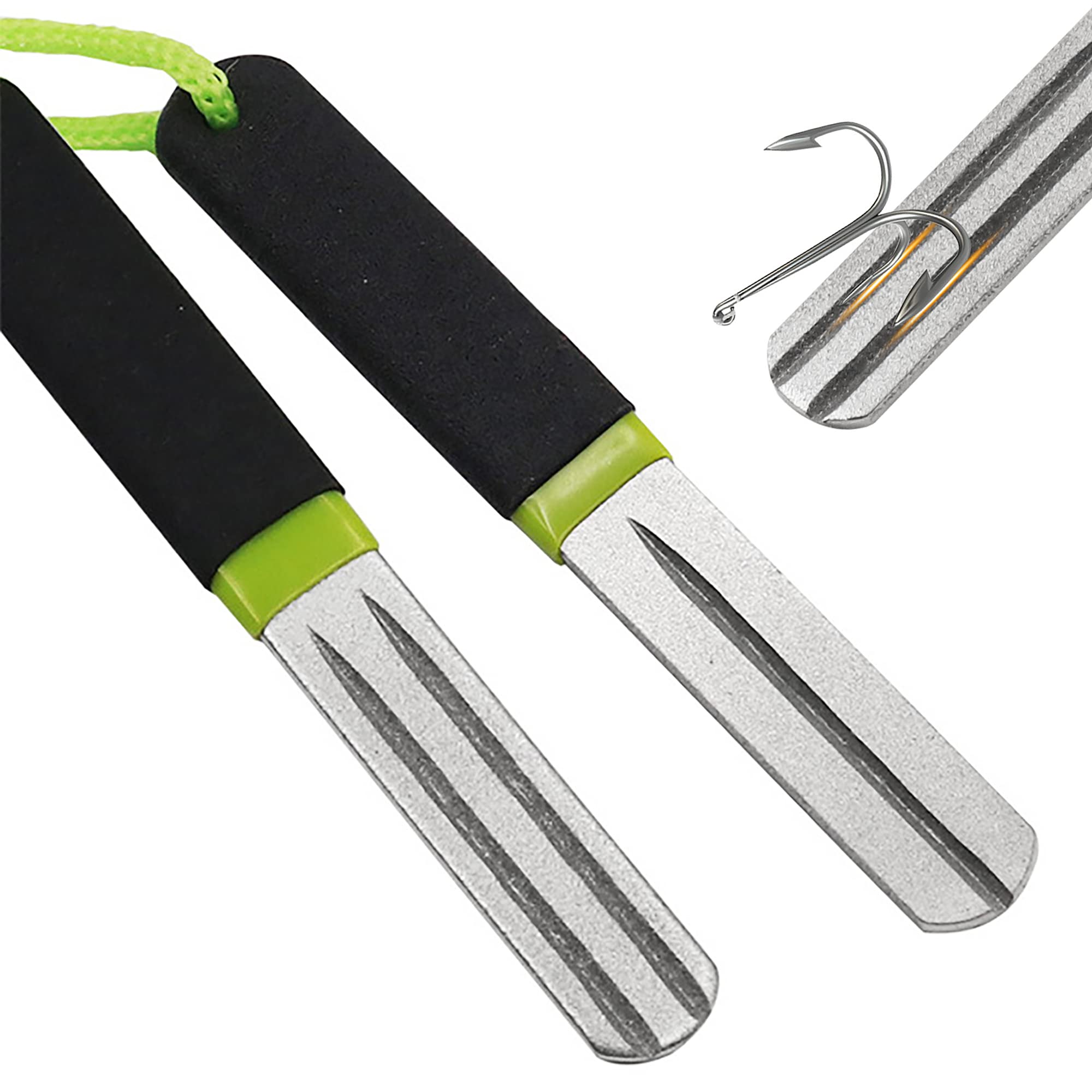 IRYNA Diamond Fishing Hook Sharpener - Double Side 180/400 Grits Diamond Fish Hook Grinding File (2Pcs)