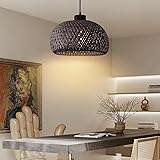 Black Bamboo Pendant Light, 11.8inch Hand-Woven