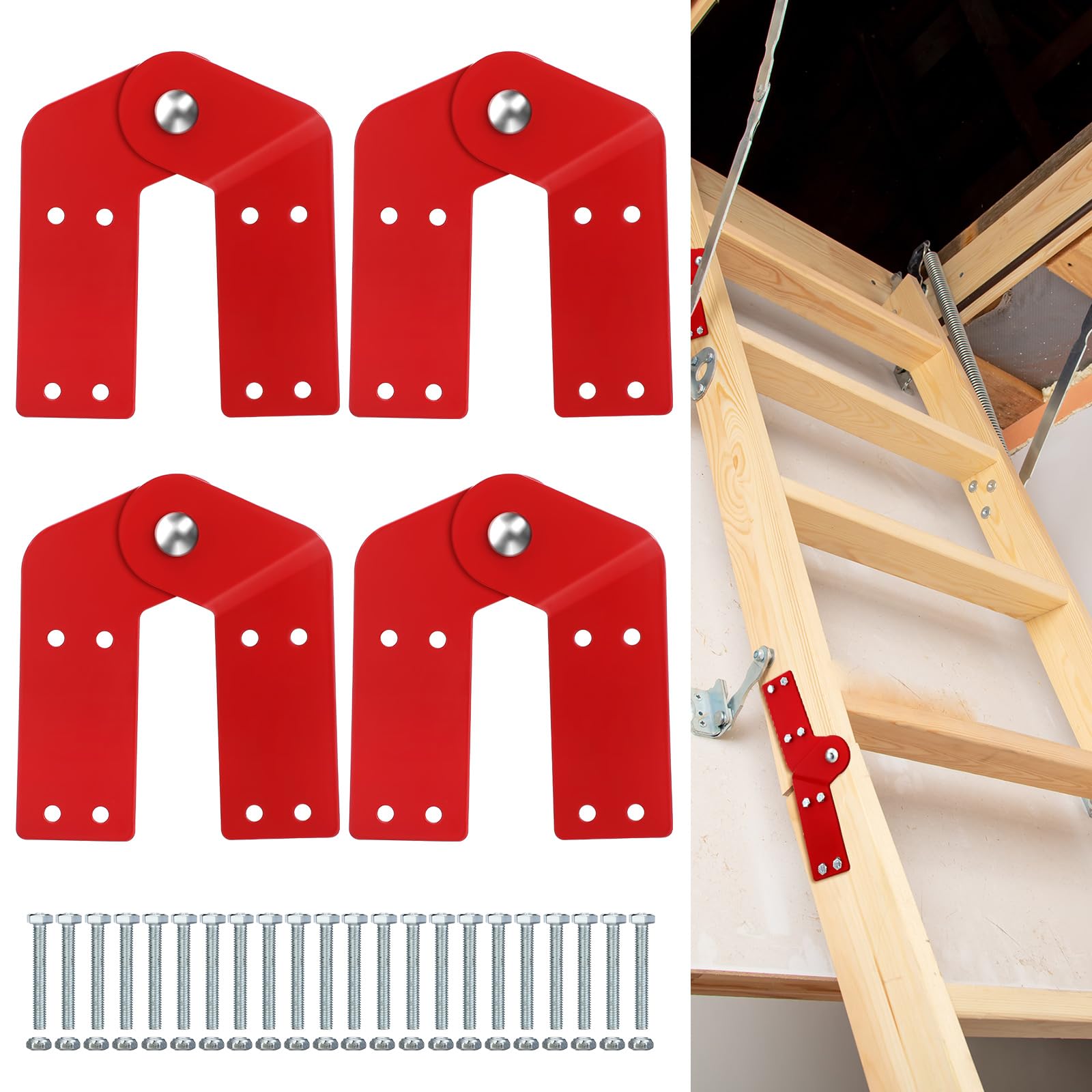 Photo 1 of Tandefio 4 Pcs Attic Ladder Hinge Replacement Kit Herringbone Ladder Tie Rod with Anti Slip Screws