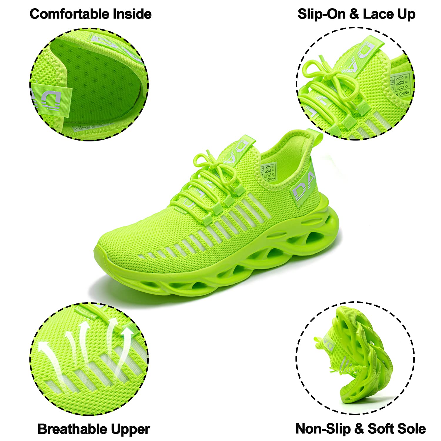 DANNTO Laufschuhe Herren Turnschuhe Damen Sneaker Leichte Atmungsaktiv rutschfeste Sportschuhe Gym Fitness Outdoor Schuhe Fashion Straßenlaufschuhe Grün 43 6