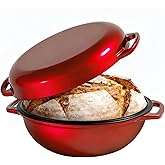 2-in-1 Multifunctional Enameled Cast Iron Dutch Oven, 6QT Loaf Pan with Dual Handles, Perfect for Baking Sourdough, Roasting, Braising & Stews, Oven & Stovetop Safe, Easy to Clean & Pre-Seasoned