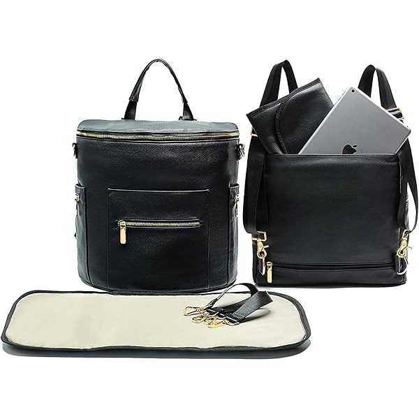 thumbnail image 2 of FHELAD Leather Diaper Backpack With Plaid Embroidery - Large Capacity Travel Organizer 2 of 14