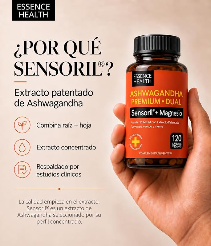 Ashwagandha Sensoril | Equivalente a 6250mg | Con Magnesio | 120 Cáps
