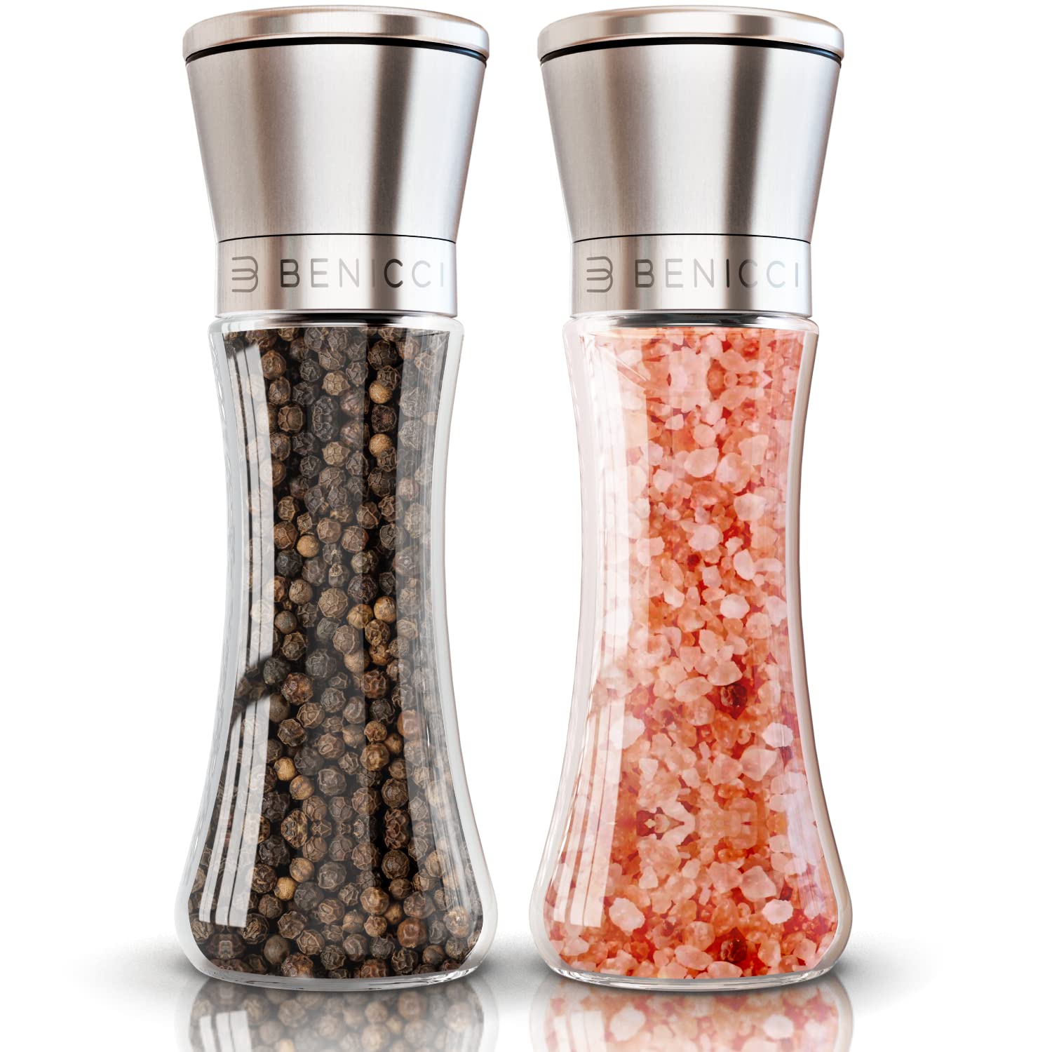 Photo 1 of ** FACTORY SEALED ** Premium Salt and Pepper Grinder Set of 2 - Two Refillable Stainless Steel Sea Salt & Spice Shakers with Adjustable Coarse Mills - Easy Clean Ceramic Grinders w/BONUS Silicone Funnel & Cleaning Brush