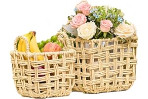 ZENSTORAGE Handmade Wicker Picnic Basket, Square Wicker Basket with Handle, Empty Wicker Wine Basket for Fruit/Drink/Snack/Flower/Bread, Wicker Easter Basket, Set of 2, Small and Large