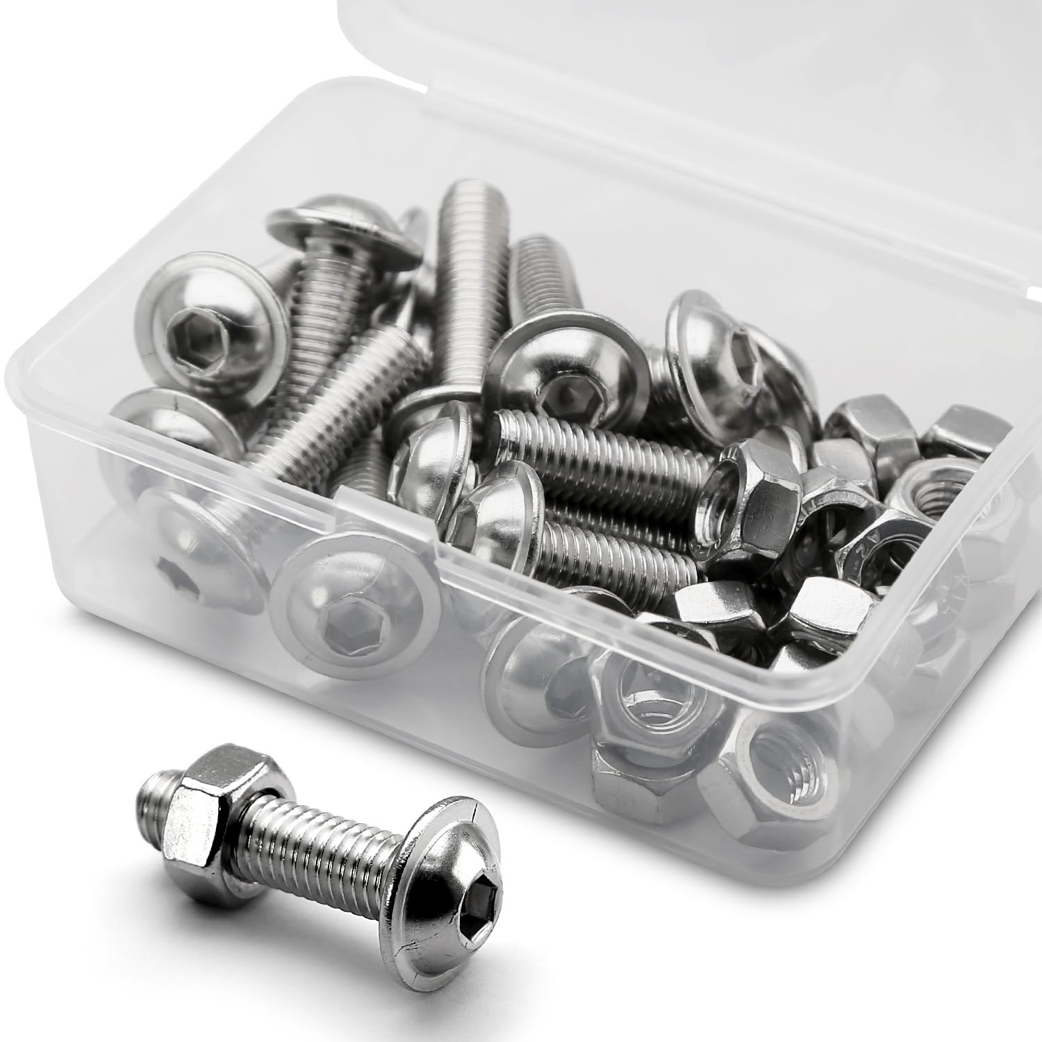 (15 pcs) M8 x 20mm Hex Socket Screws with Flange and Nuts Set 304 Stainless Steel Pan Head Screws