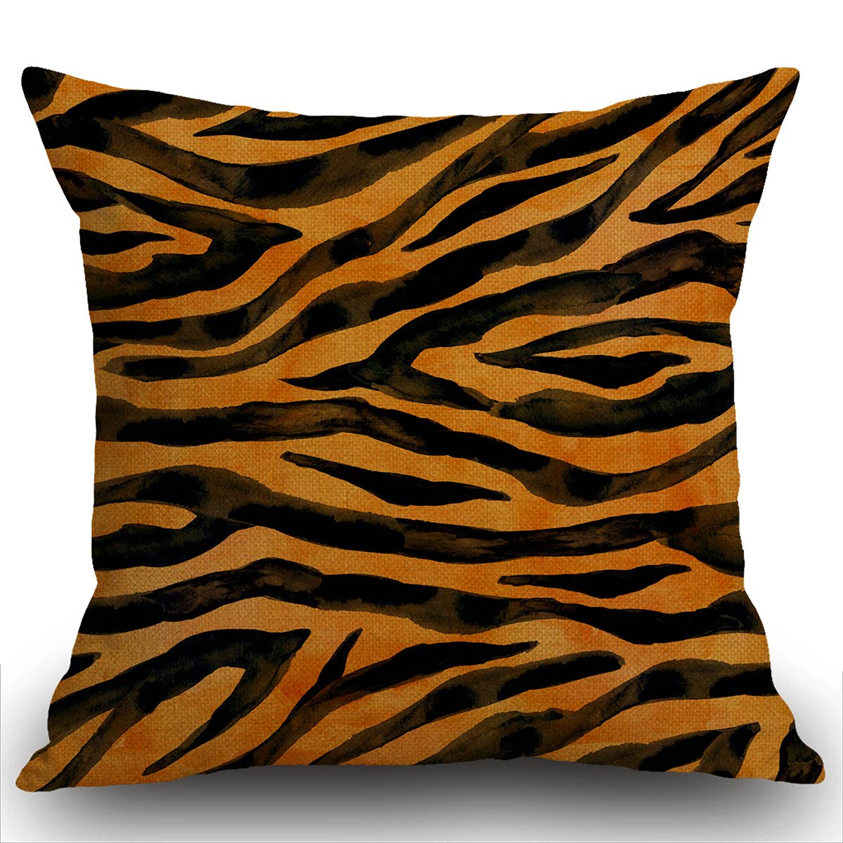 Smooffly Animal Fur Skin Cushion Cover Tiger Black Yellow Orange Brown Stripe Wildlife Decorative Pillow Cases Square Cotton Linen Throw Pillow Cover for Home Bed Sofa Couch 18x18 Inch