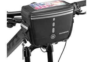 ROCKBROS Bike Handlebar Bag, 3L Waterproof Electric Scooter Bag with TPU Touchscreen, Bicycle Front Storage Pouch Bag, Cyclin