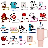 Kinearcharms 18pcs Nurse Straw Cover Cap for Stanley Cup 30&40 Oz Tumbler 10mm Reusable Silicone Straw Toppers Straw Tip Covers for Stanley Cups Accessories Cute Medical Themed Tumbler Straw Cover