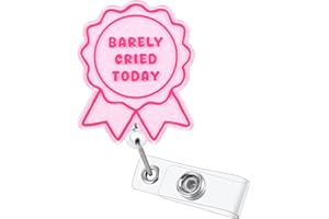 BEZTN Barely Cried Today Funny Badge Reel, Cute Pink Ribbon Retractable ID Card Badge Holder, Name Tag Medical Work Badge Clip for RN LPN CNA MA ER Night Shift Nurse Paramedic Doctor Teachers, Nurse Gifts