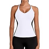 BMJL Womens Ribbed Workout Tank Tops Built in Bras Color Block Athletic Yoga Shirts Racerback Camisole
