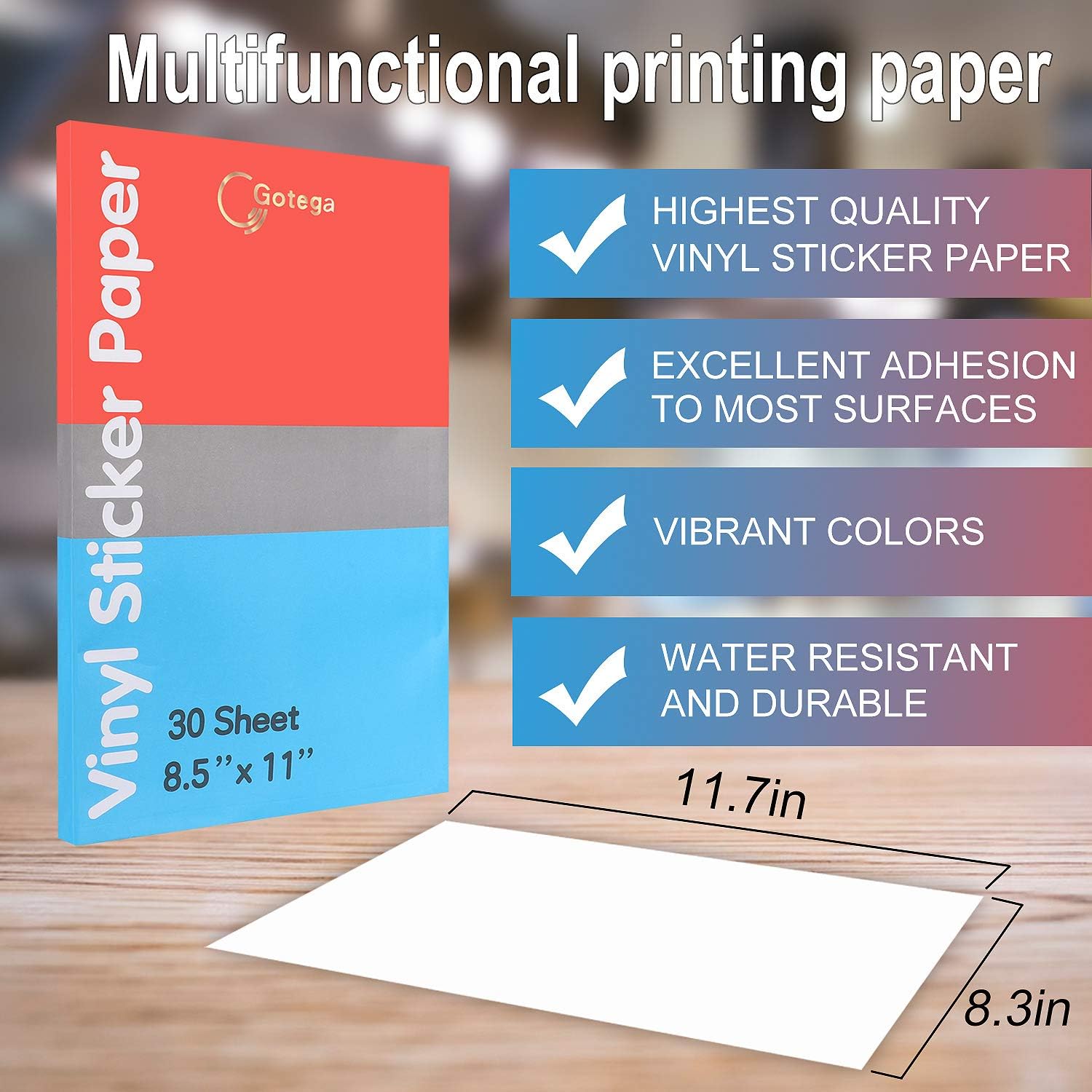 Sticker Paper for Inkjet Printer 30 Sheets Vinyl Sticker Paper Glossy Waterproof - Size 8.5''x11" A4 - Inkjet & Laser Printer: Office Products