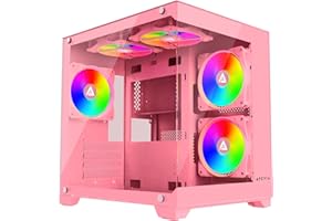 Apevia Prism-PK Prism Micro-ATX Gaming PC Cube Case w/ 5X 120mm ARGB Fans, 366 RGB Modes, Dual Tempered Glass Panels, 240mm R