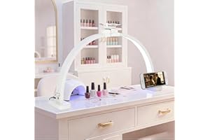 Senasvo Half Moon Light Designed for Nail Desk Lamp, 31Inch Foldable Nail Lamp Desk with 360 Degree Rotating Phone Holder, 3 