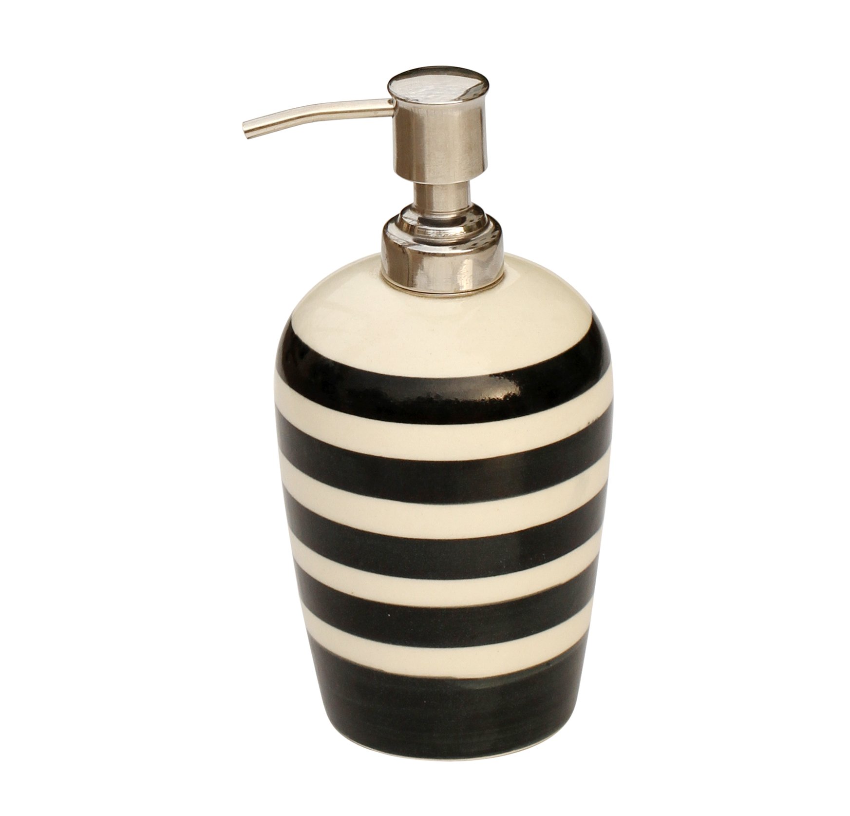 SouvNear Soap Dispenser - Black and White Ceramic Liquid Soap / Lotion Dispenser Holder with Easy Aluminum Pump – Hand Painted Refill Soap Dish Detergent Dispenser for Kitchen Sink and Bathroom