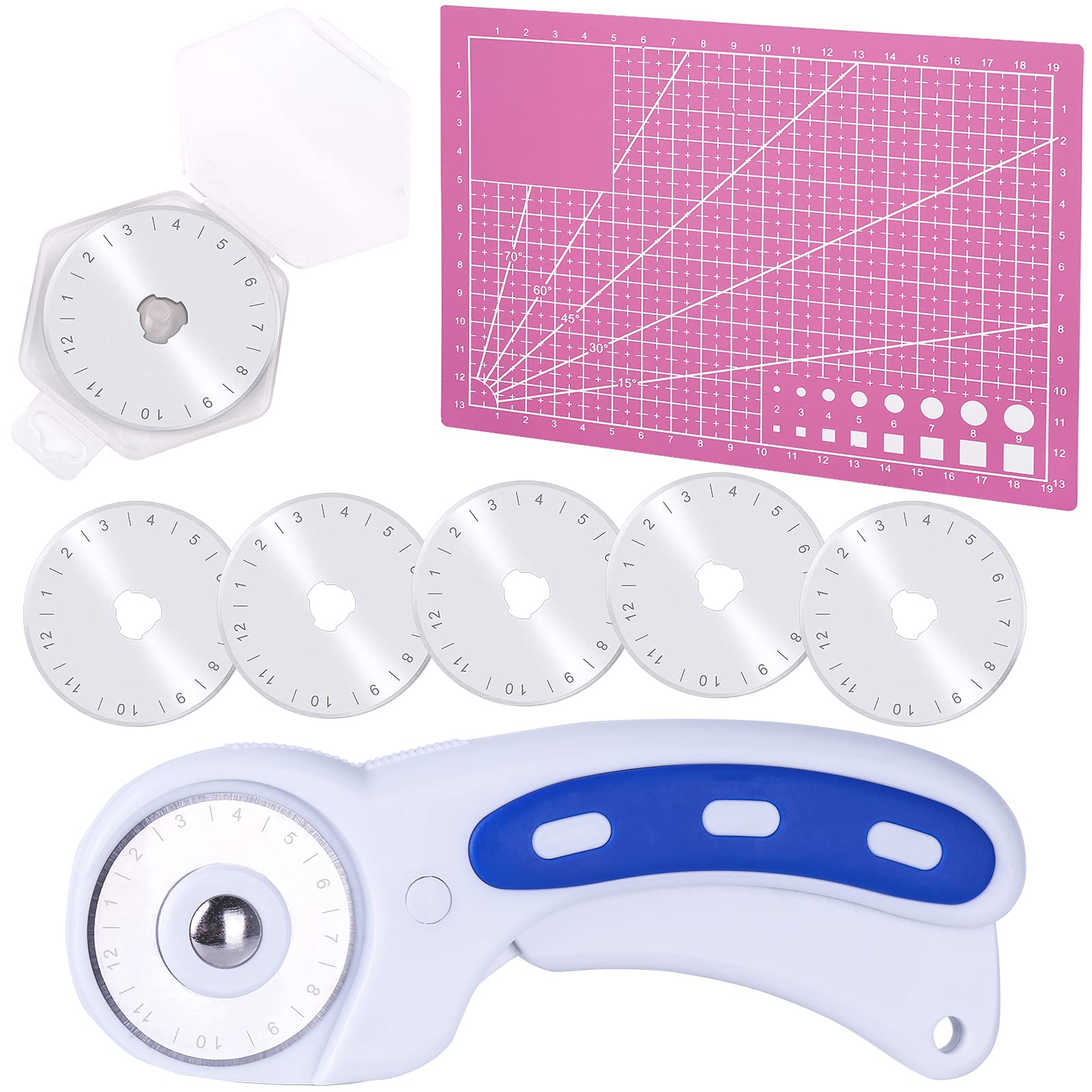 Photo 1 of 45mm Rotary Cutter with 5 Pcs Rotary Cutter Blades and A5 Cutting Mat, Rotary Cutter for Fabric, Rotary Cutter Set for Quilting Sewing Arts Crafts, Sharp and Durable