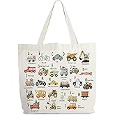 Construction Alphabet Canvas Tote for Women - ABC Letters Learning Library Book Bag, Teacher Tote for Books - Colorful Shoulder Bag Gift for Her