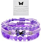Asiamist Purple Butterfly Bracelet for Women Adjustable Charm Butterfly Bracelet Cute Braided Rope Butterflys Bracelet Stackable Statement Butterflys Jewelry