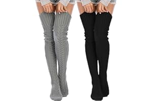 Leoparts Women's Cable Knitted Thigh High Boot Socks Extra Long Winter Stockings Over Knee Leg Warmers