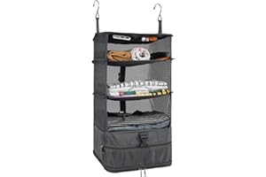 Surblue Hanging Closet Storage Bag Collapsible 3-Shelf Washable Oxford Fabric with 2 Hooks (L 11.41 * 11.41 * 19.68in, Grey)