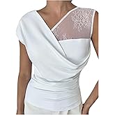 SweatyRocks Women's Ruched Draped Lace Blouse Dolman Sleeve Elegant Summer Tops Business Casual Outfits