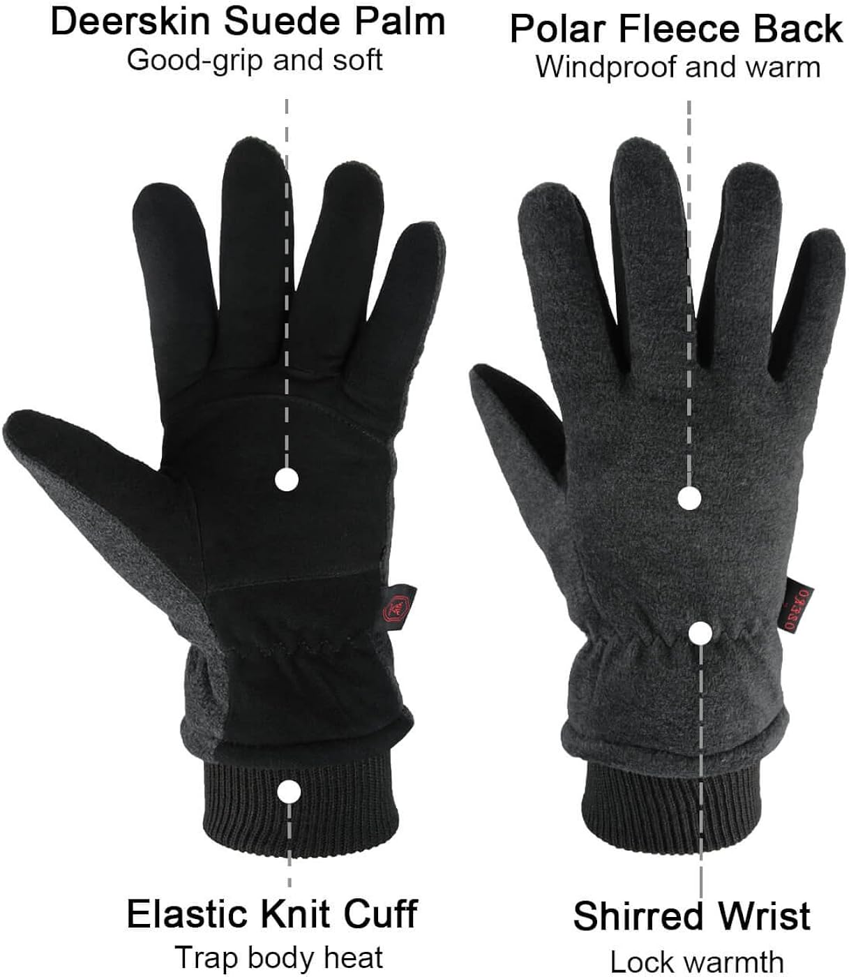 OZERO Winter Gloves Water Resistant Thermal Glove with Deerskin Suede Leather and Insulated Polar Fleece for Driving/Cycling/Running/Hiking/Snow Ski in Cold Weather - Warm Gifts for Men and Women : Clothing