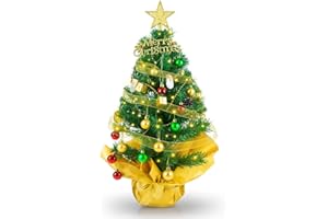 MASCHSEA 23-Inch Mini Tabletop Christmas Tree with Lights, Star Topper and Hanging Ornaments, Decorated Small Christmas Tree for Desk, Home or Office Holiday Décor
